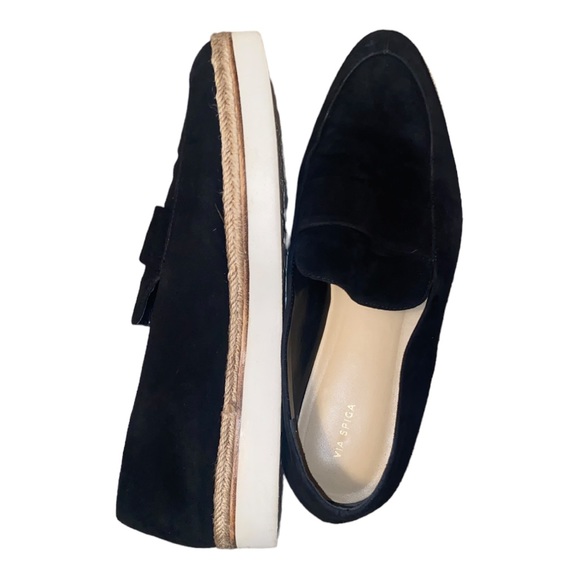 Via Spiga Tenley Platform Loafers Black Suede Espadrille Slip On Leather Size 11 - Picture 2 of 8